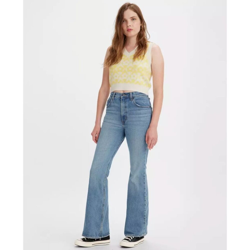 Levis 70s High Flare Denim Jeans High Rise Wide Med Wash Blue 28 X 32